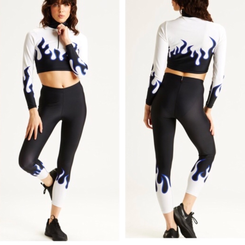 New Adam Selman Sports Core Crop Top Blue Flame Longsleeve Zipper XL workout gym